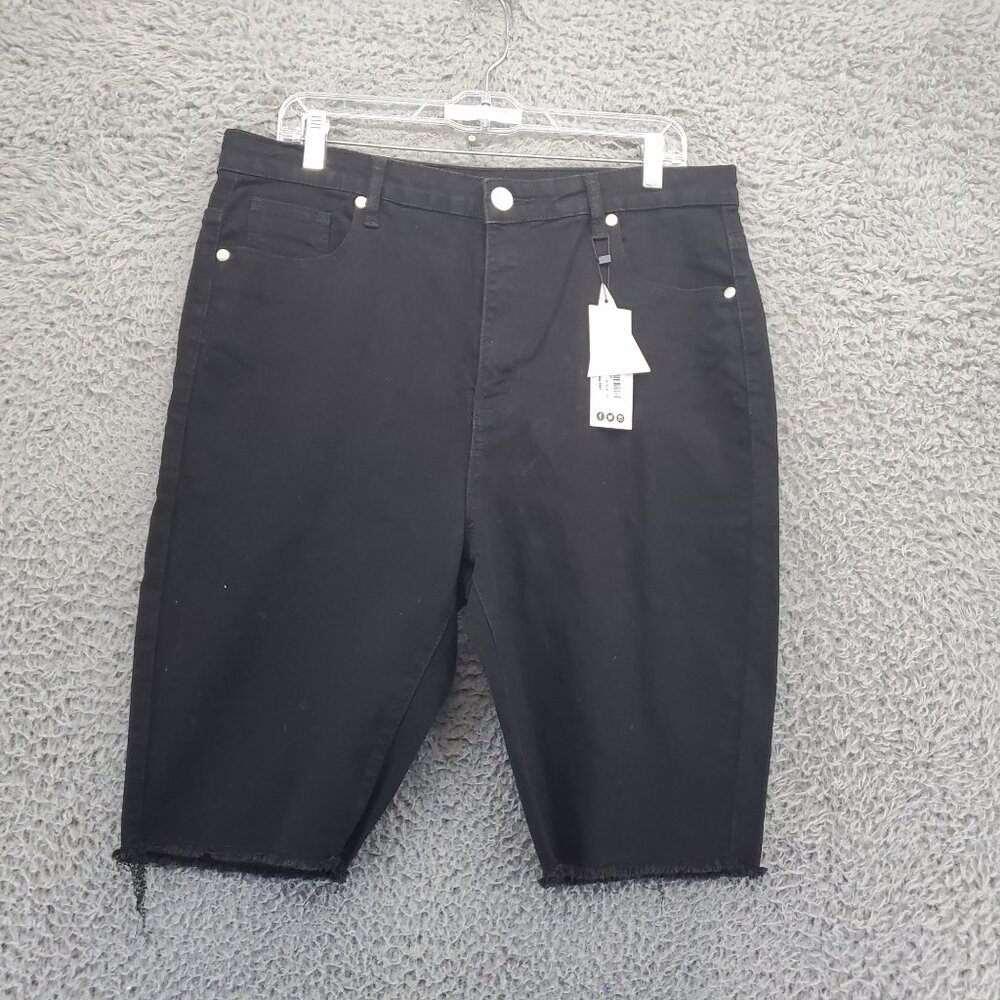 Boohoo Shorts Womens 12 Black High Rise Stretch Cycling Denim Style *NWT*